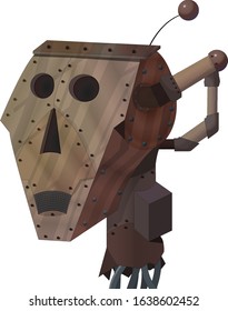 Old steam broken robot. Vector illustration of a robot.