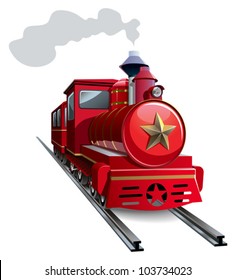 Old steam locomotive with golden star, vector illustration