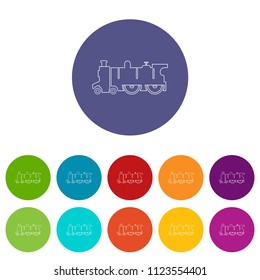 Old steam locomotive icons color set vector for any web design on white background