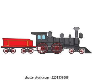 Old steam locomotive in isolate on white background, vector illustration