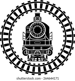 Old steam locomotive railway frame, stencil