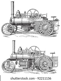 Old steam locomotives / vintage illustration from Meyers Konversations-Lexikon 1897