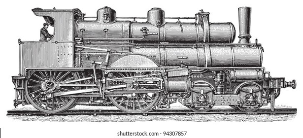 Old steam locomotives / vintage illustration from Meyers Konversations-Lexikon 1897