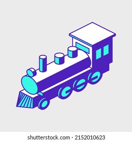 Ilustración del icono vectorial isométrico del tren de locomotora a vapor antiguo