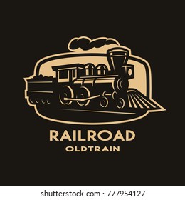 Old steam train emblem, logo on a dark background.