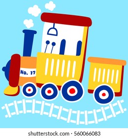 Old steam train, vector cartoon illustration