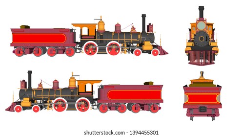 Old steam train vector with white background