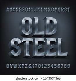 Old Steel Alphabet Font. 3D Metal Letters And Numbers. Stock Vector Typescript For Your Design.