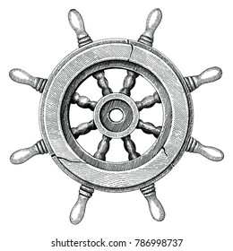 Old steering wheel ship hand drawing vintage style