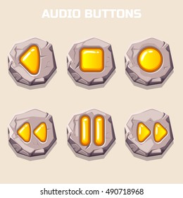 old stone audio buttons, gold computer icons