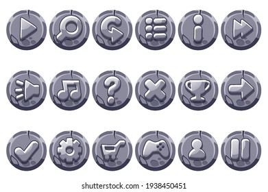 Old stone buttons for game GUI. Vector set of signs app icons for user interface