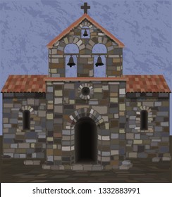 Old stone church in visigothic style. vector illustration