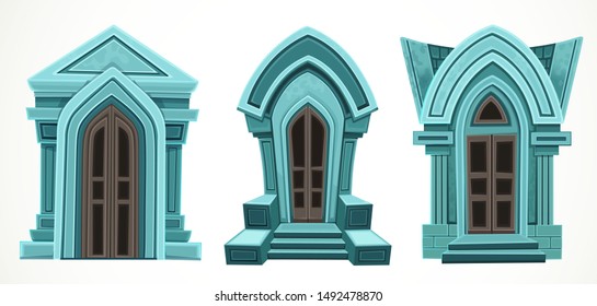 Old stone Crypts set isolated on a white background