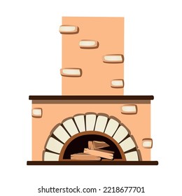 Old stone fireplace in cartoon style isolated on white background. Element of architecture and interior. Vector illustration.