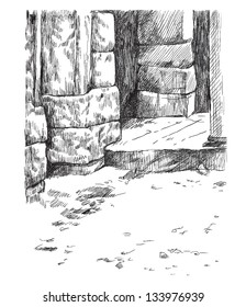Old stone gate of the house - detail. /// Vector is editable in 3 layers.