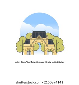 Old stone gate. Union Stock Yard Gate, Chicago, Illinois, United States.