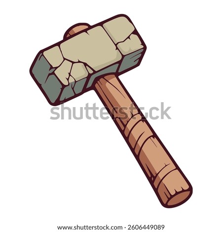 old stone hammer hand tool equipment flat color vector illustration template design