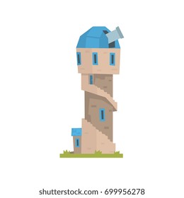 Old stone observatory tower, ancient architecture building vector Illustration