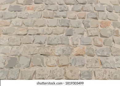 Old Stone Pavement Texture Background Top View. Grey Granite Cobblestone Road Pattern, Vintage Block Sidewalk Mockup, Paved Roadway Wallpaper