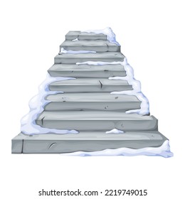 Old stone staircase covered with snow. Interior boulder for ui design. Motivation concept.