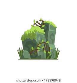 Old Stones Covered In Moss Jungle Landscape Element