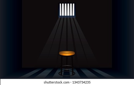 Old stool in the prison cell. Vector illustration.