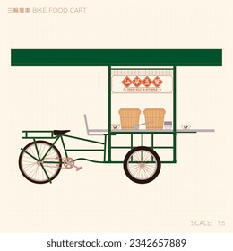 Old Street Bike Food Cart Technical Drawing. Translation: (Title) Bike Food Cart, (Signage) Grass Jelly and Soy Milk svg