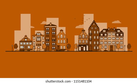Old street buildings illustration