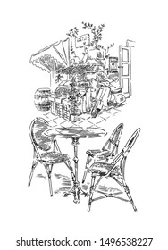 Old street fragment. Hand drawn illustration. Vector sketch made in vintage style.
