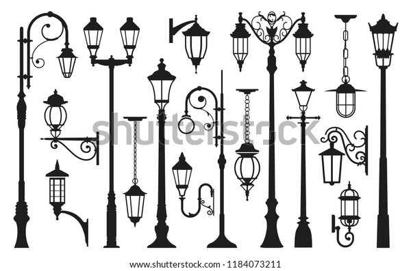 Old Street Lamp Black Silhouette City Stock Vector Royalty Free