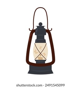 Old street lamp in flat style. Garden lantern with moths. Autumn decorative element. Fall season cozy symbol.