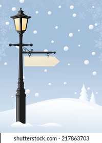 Old street lamp with a sign for the message of your choice. Sign and snow can easily be removed and lamp used on its own.