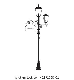 old street lamp and signboard. vector illustration