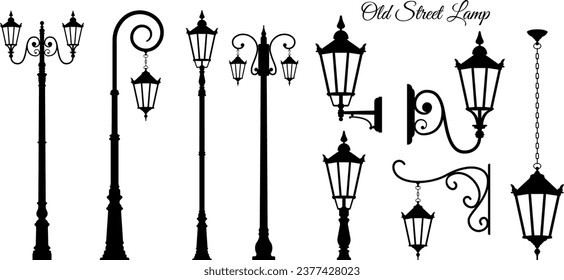 Old street lamp silhouette vector isolated on white background.