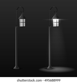 old street lamp. Switching on and off. vector illustration
