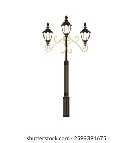 old street lamp vector illustration. garden lamp with pole. Vintage lighting of side walk. 