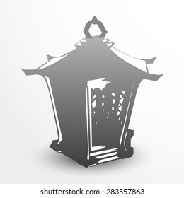 Old street lamp. Vector illustration. Black and white view.
