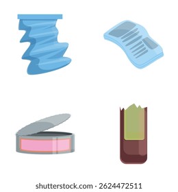 Old stuff icons set cartoon vector. Various old personal item. Ecology, recycling