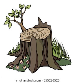 old stump, vector illustration, isolated on white 