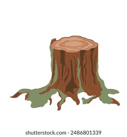 An old stump vector isolated illustration. Forest design element