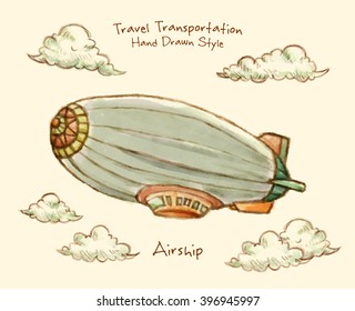 Old style airships hand drawn isolated vector illustration
