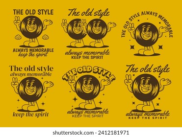 The old style always memorable. Vintage character illustration of vinyl with happy expression