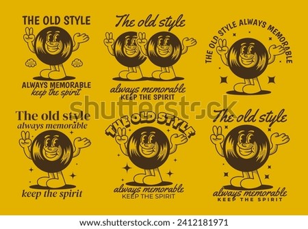 The old style always memorable. Vintage character illustration of vinyl with happy expression