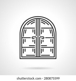 Old style arc window with two half parts. Flat black line vector icon on white background.