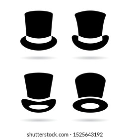 Old style black top hat icons isolated on white background