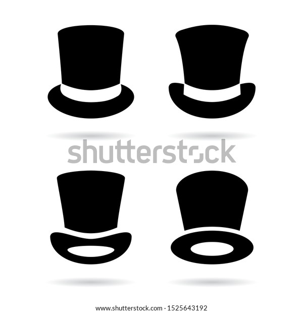 Old style black top hat icons isolated on
white background