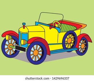old style classic car coloured  vectorial illustration 