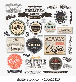 Old style Coffee frames and labels | Retro floral ornaments | Vintage ribbons, borders and other elements collection for Coffee design | eps10 vector set