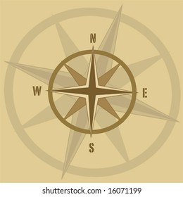 Old style compass rose illustration in light brown shades