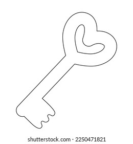 Old style door key icon, flat vector outline for kids coloring book